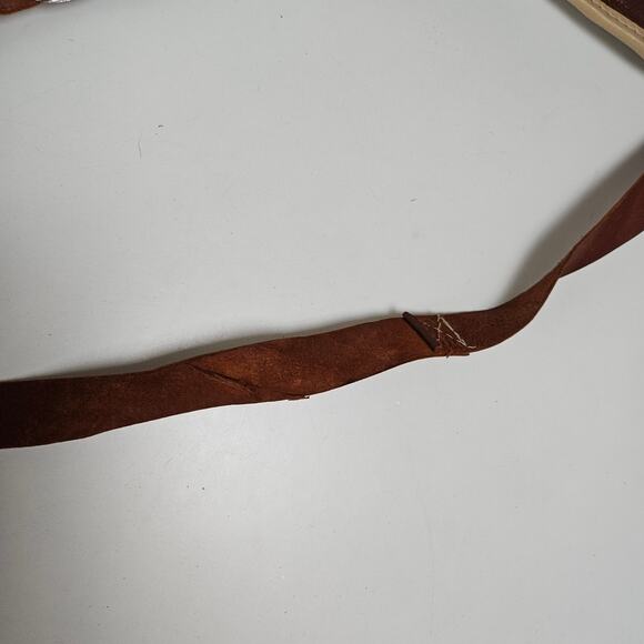 Leather Patchwork Tooled Saddle Bag Brown Cognac Purse Messenger Crossbody - Picture 12 of 15